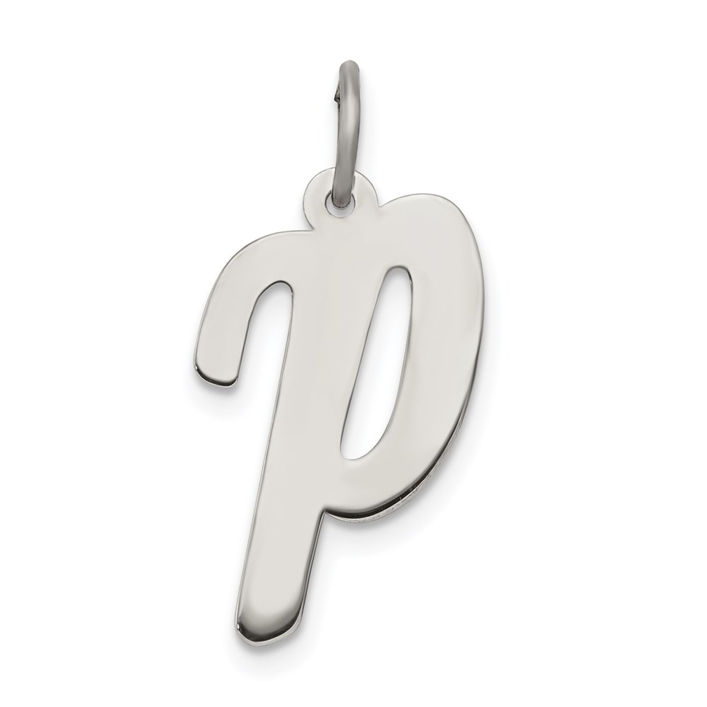 QC5084P.jpg Sterling Silver Rhodium-plated Script Letter P Initial Charm - Image 1