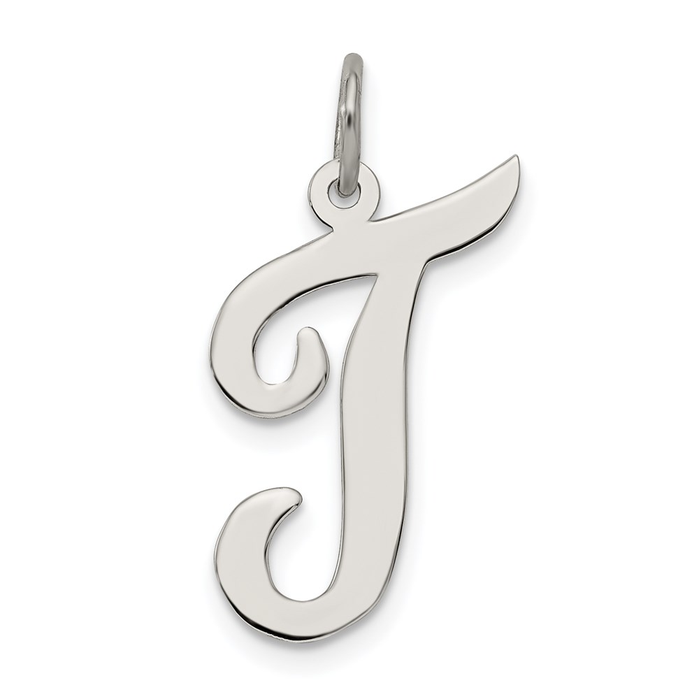 QC5084T.jpg Sterling Silver Rhodium-plated Script Letter T Initial Charm - Image 1