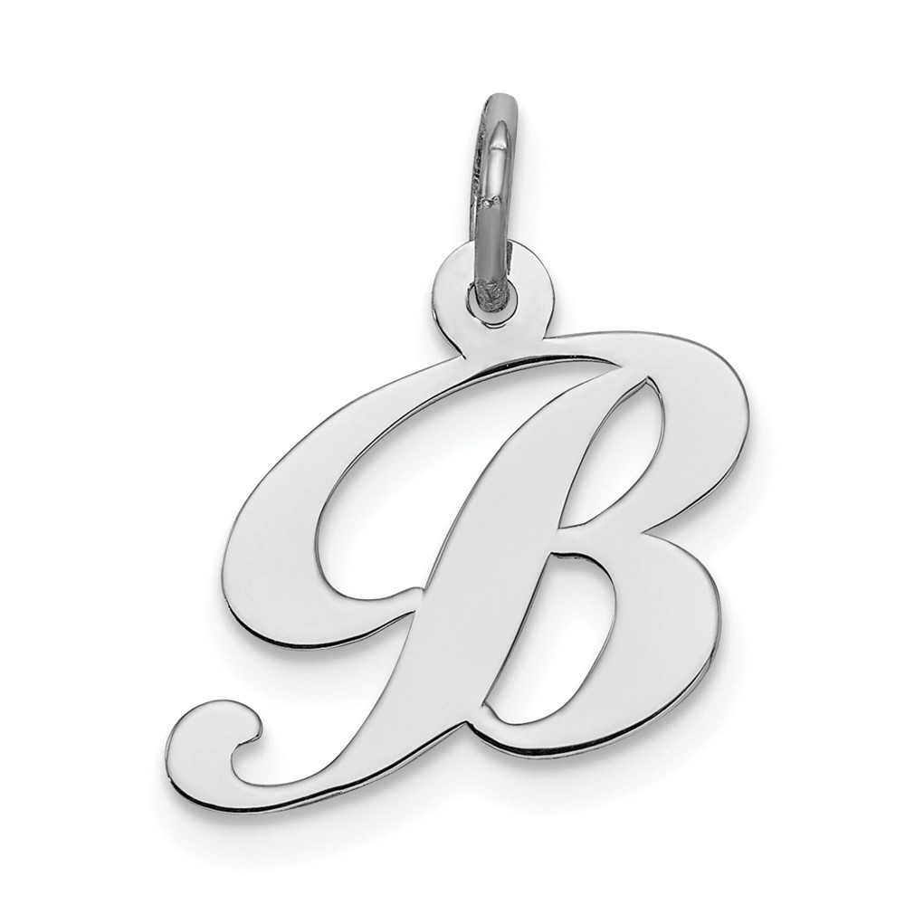 QC5086B.jpg Sterling Silver Rhodium-plated Fancy Script Letter B Initial Charm - Image 1