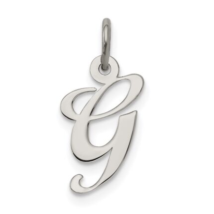 Sterling Silver Rhodium-plated Fancy Script Letter G Initial Charm