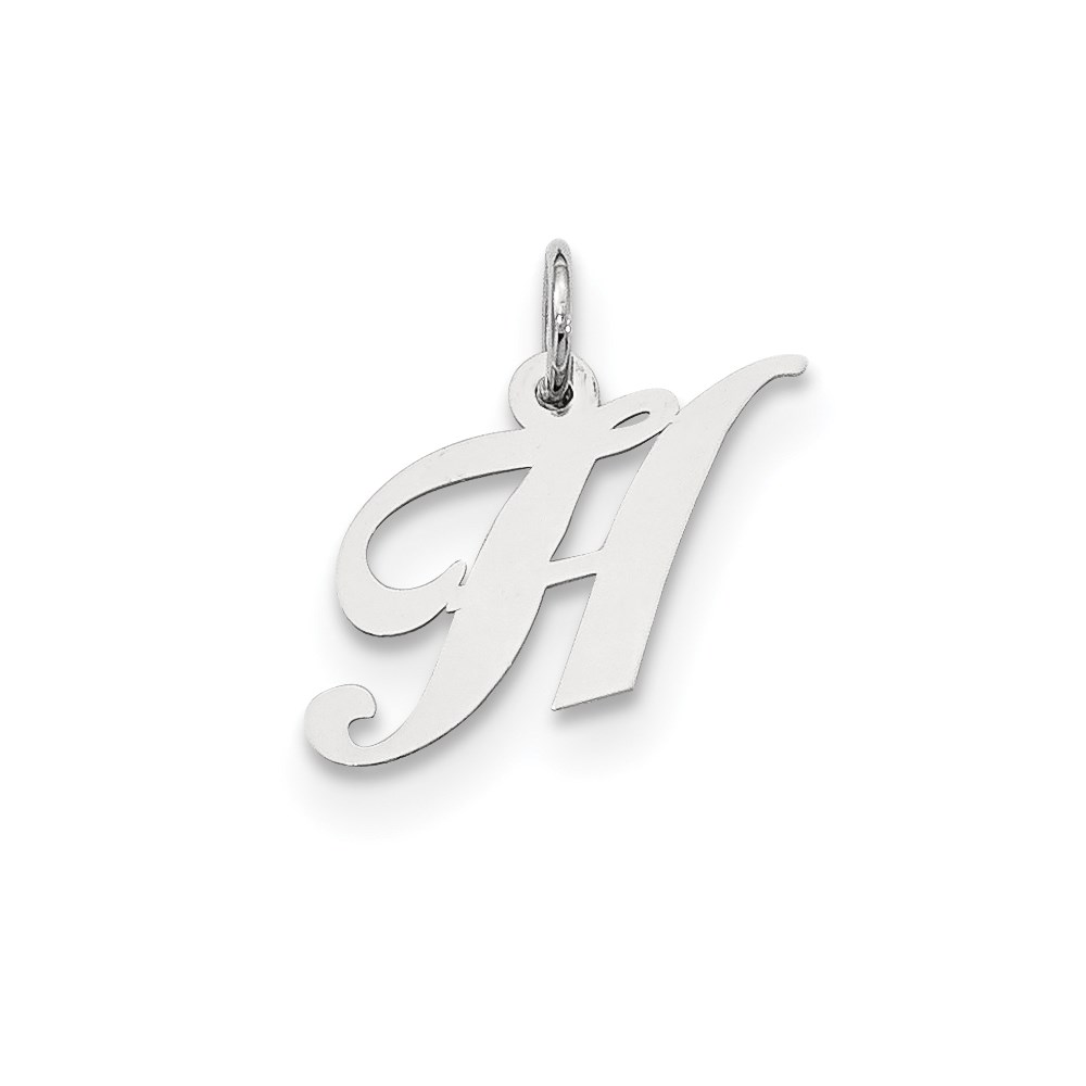 QC5086H.jpg Sterling Silver Rhodium-plated Fancy Script Letter H Initial Charm - Image 1