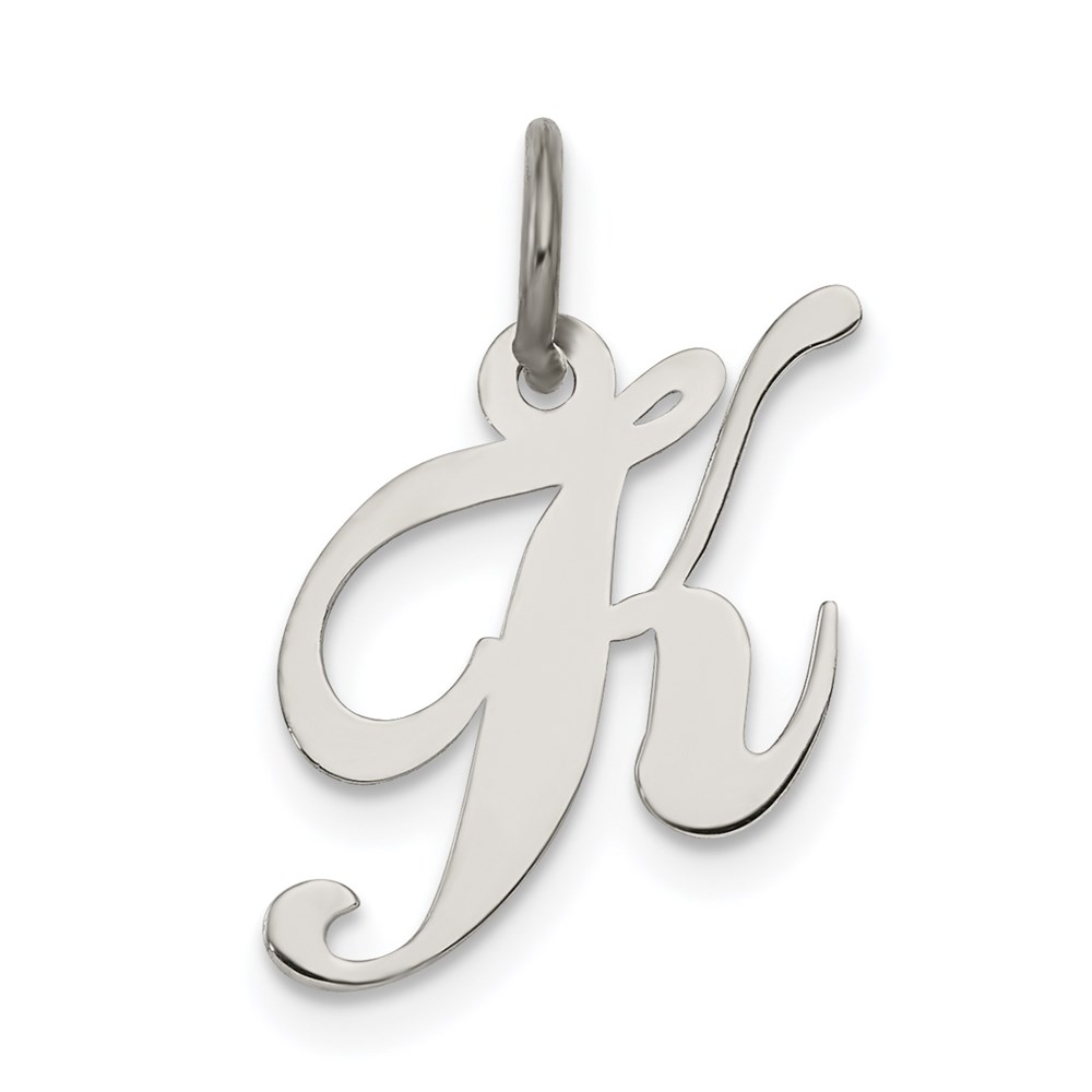 QC5086K.jpg Sterling Silver Rhodium-plated Fancy Script Letter K Initial Charm - Image 1