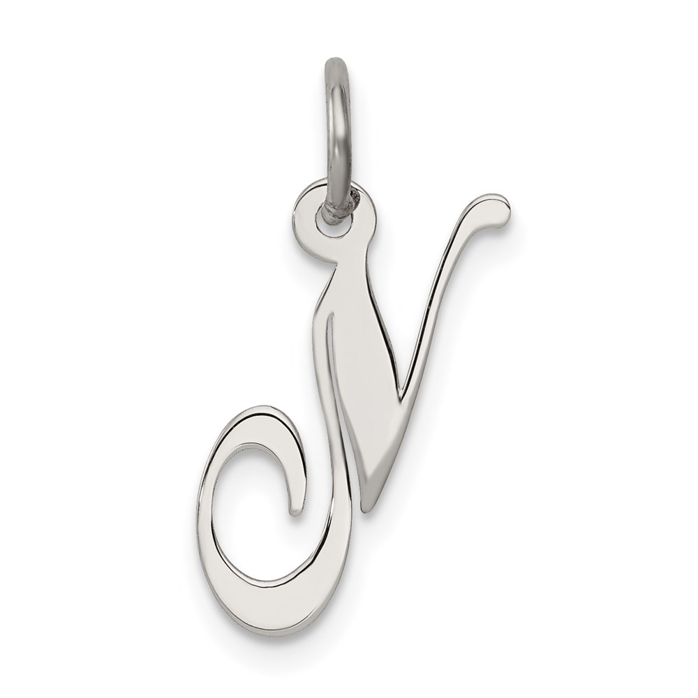 QC5086N.jpg Sterling Silver Rhodium-plated Fancy Script Letter N Initial Charm - Image 1