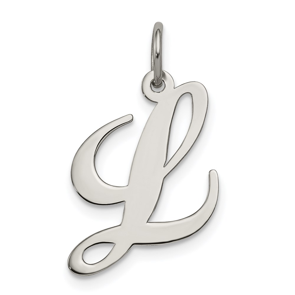 QC5088L.jpg Sterling Silver Rhodium-plated Fancy Script Letter L Initial Charm - Image 1