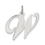 Sterling Silver Rhodium-plated Fancy Script Letter W Initial Charm