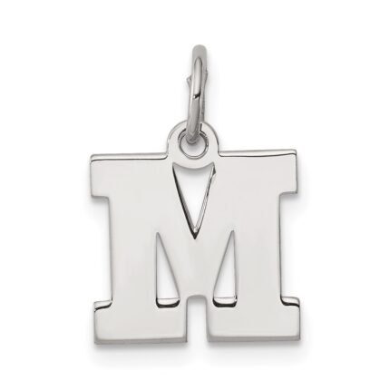 Sterling Silver Rhodium-plated Block Letter M Initial Charm