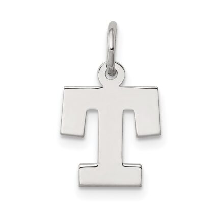 Sterling Silver Rhodium-plated Block Letter T Initial Charm