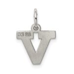 Sterling Silver Rhodium-plated Block Letter V Initial Charm - Image 4