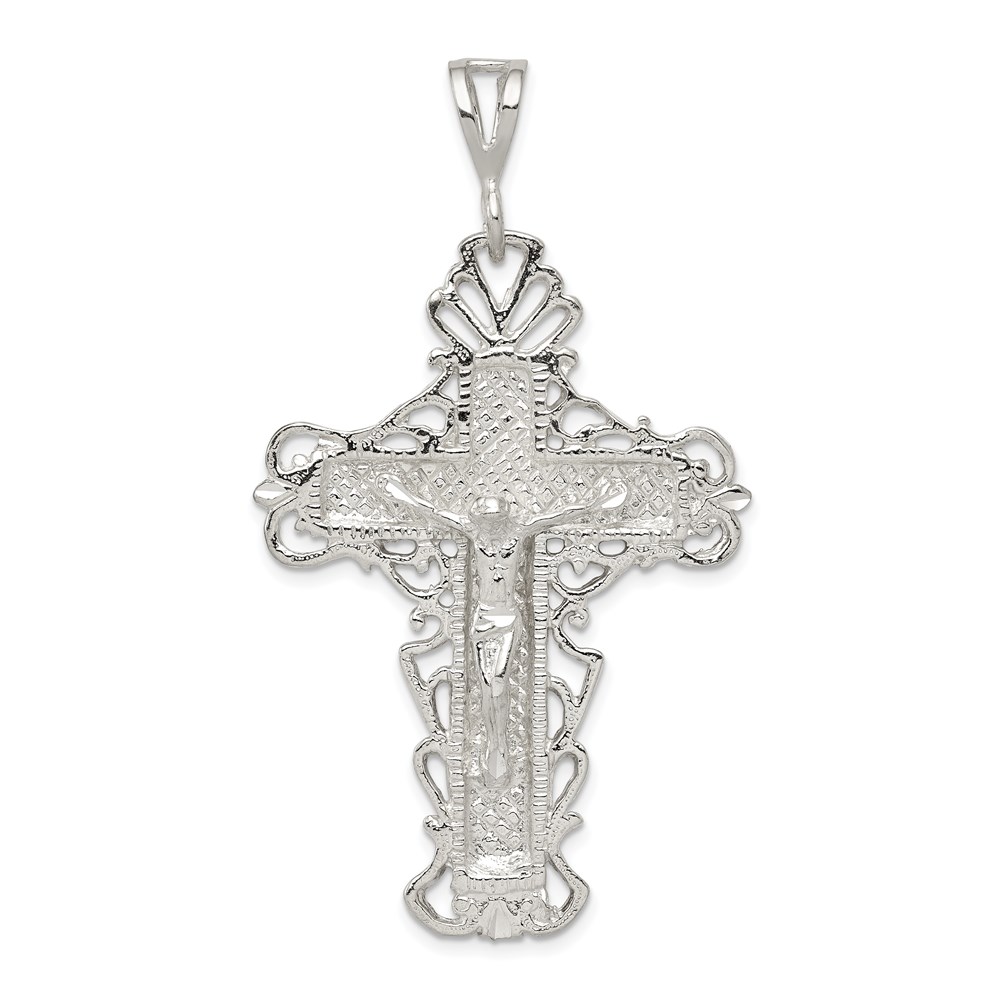 QC512.jpg Sterling Silver Diamond-Cut Crucifix Pendant - Image 1