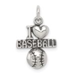 Sterling Silver Antique I (heart) Baseball Charm