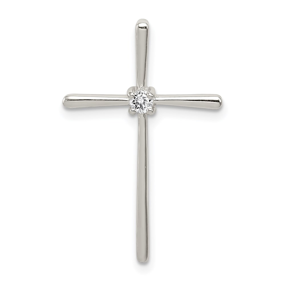 QC5341.jpg Sterling Silver Rhodium-plated CZ Cross Slide Pendant - Image 1