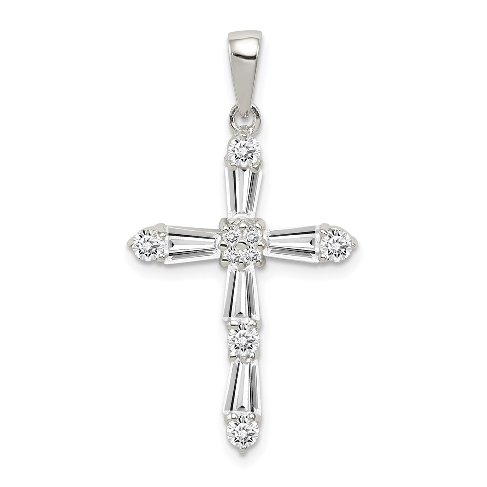 QC5343.jpg Sterling Silver Rhodium-plated CZ Cross Pendant - Image 1
