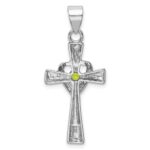 Sterling Silver Rhodium-platedPeridot Heart Cross Pendant - Image 3