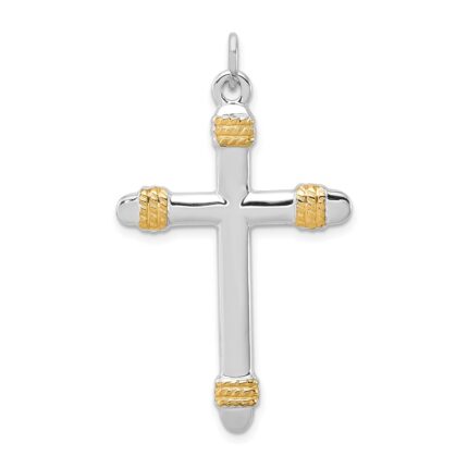 Sterling Silver Platinum-plated & 18k Gold-plated Rope Cross Pendant