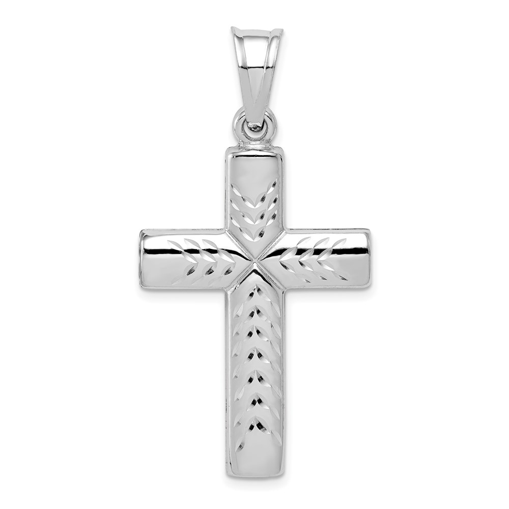 QC5409.jpg Sterling Silver Rhodium-plated Diamond -Cut Cross Pendant - Image 1