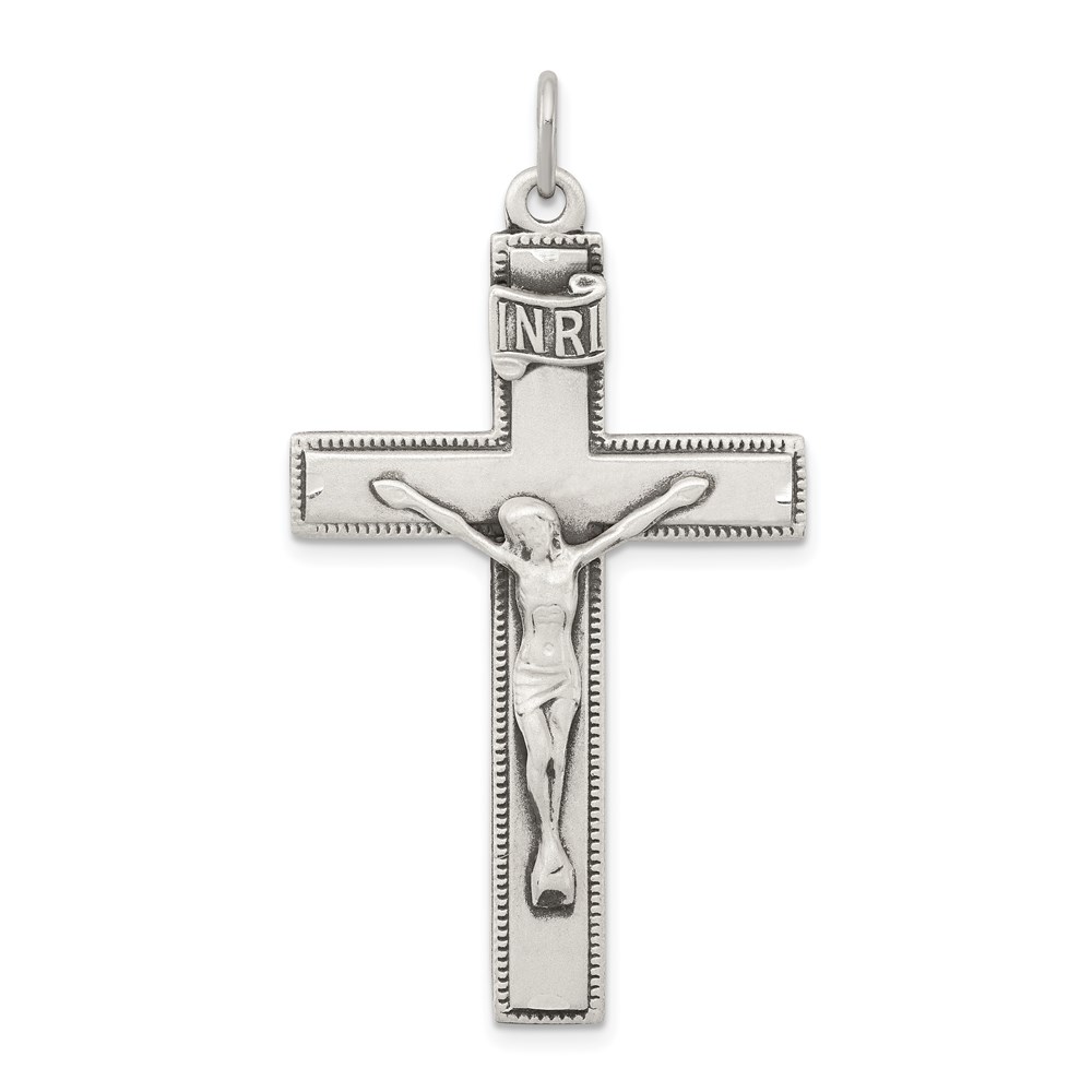 QC5436.jpg Sterling Silver Antiqued INRI Crucifix Pendant - Image 1