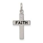 Sterling Silver Rhodium-plated Black Ink FAITH and CZ Antiqued Cross Charm