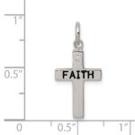 Sterling Silver Rhodium-plated Black Ink FAITH and CZ Antiqued Cross Charm - Image 3