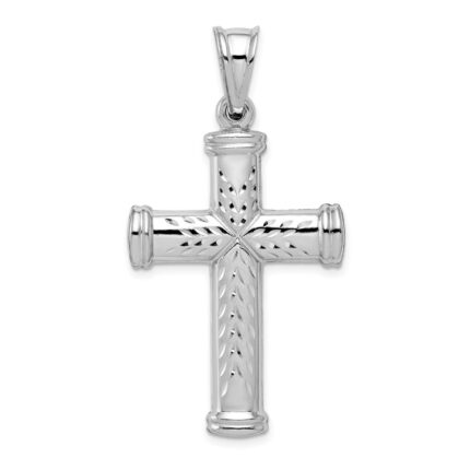 Sterling Silver Rhodium-plated Diamond -cut Reversible Cross Pendant