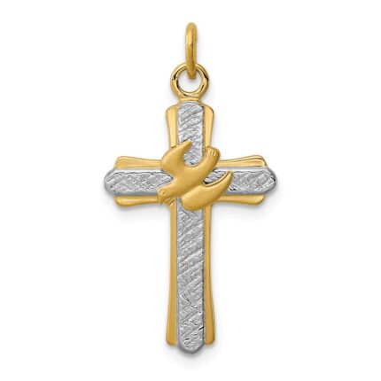 Sterling Silver Platinum-plated & 18k Gold-plated Dove (Satin) Cross Charm