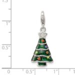 Sterling Silver RH-plated CZ & Enameled Christmas Tree Charm - Image 3