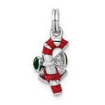 Sterling Silver Rhodium-platedEnamel Candy Cane Charm - Image 3