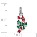 Sterling Silver Rhodium-platedEnamel Candy Cane Charm - Image 4