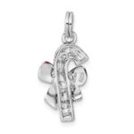 Sterling Silver Rhodium-platedEnamel Candy Cane Charm - Image 3