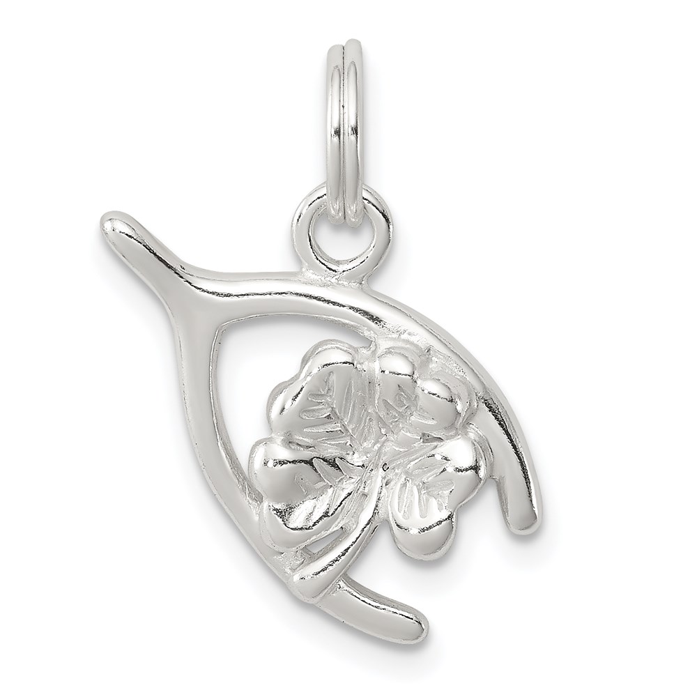 QC6108.jpg Sterling Silver Four Leaf Clover & Wishbone - Image 1