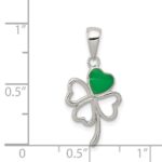 Sterling Silver Rhodium-plated Green Enameled Four Leaf Clover Pendant - Image 3