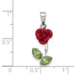 Sterling Silver Red Enamel w/Green CZ Rose Charm - Image 3