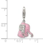Sterling Silver Rhodium-plated Pink Enameled CZ Elephant Charm - Image 3