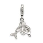 Sterling Silver Rhodium-plated Enameled Dolphin with Lobster Clasp Charm - Image 4