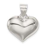 Sterling Silver Rhodium-plated Puffed Heart Charm