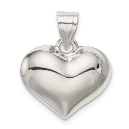 Sterling Silver Rhodium-plated Puffed Heart Charm