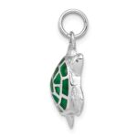 Sterling Silver Rhodium-plated Green Enamel Polished Turtle Charm - Image 2