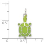 Sterling Silver Rhodium-plated Green Enameled Turtle Pendant - Image 3