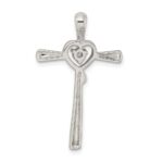 Sterling Silver Rhodium-plated CZ in Heart Cross Pendant - Image 4