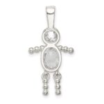 Sterling Silver Rhodium-plated CZ & April Glass Boy Pendant - Image 4