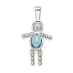 Sterling Silver Rhodium-plated CZ & December Glass Boy Pendant - Image 4