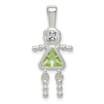 Sterling Silver Rhodium-plated CZ & August Glass Girl Pendant