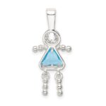 Sterling Silver Rhodium-plated CZ & March Glass Girl Pendant - Image 4