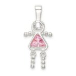 Sterling Silver Rhodium-plated CZ & October Pink CZ Girl Pendant - Image 4