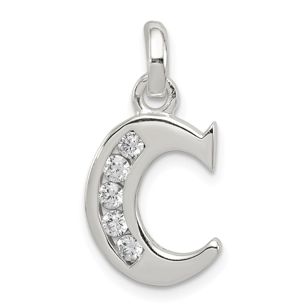 QC6716C.jpg Sterling Silver White CZ Letter C Initial Pendant - Image 1