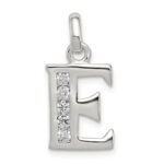 Sterling Silver White CZ Letter E Initial Pendant