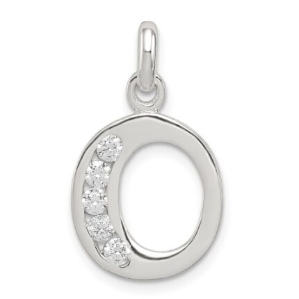 Sterling Silver White CZ Letter O Initial Pendant