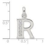 Sterling Silver White CZ Letter R Initial Pendant - Image 4