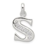 Sterling Silver White CZ Letter S Initial Pendant