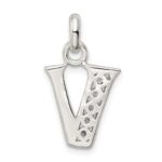Sterling Silver White CZ Letter V Initial Pendant - Image 3