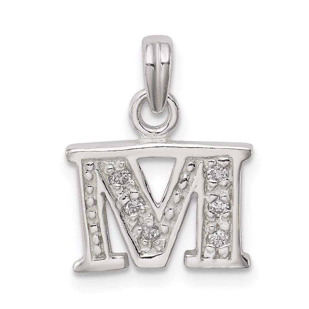 QC6717M.jpg Sterling Silver CZ Letter M Initial Pendant - Image 1